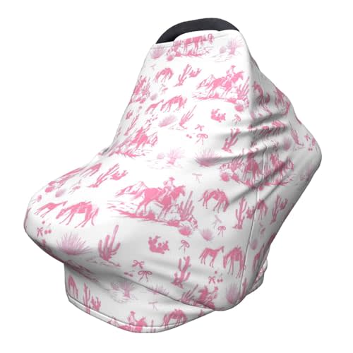 Cowboy Western Pink Baby Stuff Car Seat Cover for Baby Cactus Carseat Covers for Girl Boy Stretchy Soft Breathable Breastfeeding Infant Car Seat Canopy Carrier Cover
