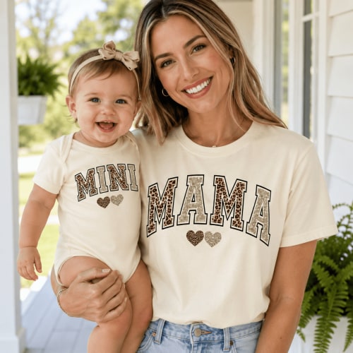 Mama and Mini Shirt, Leopard Print Mama Mini Matching Family Shirts, Cute Mom and Baby Outfit, Mother Daughter Gift, Birthday Gift for Mom