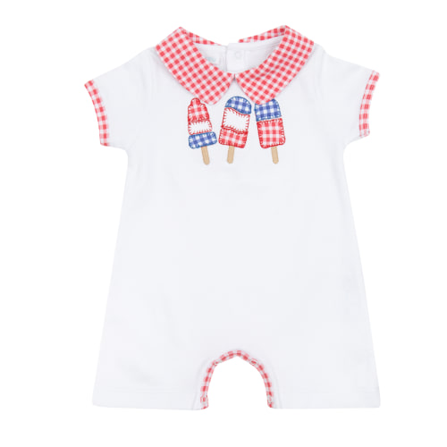 Red, White and Yum! Applique Red Collared Sleeveless Short Playsuit