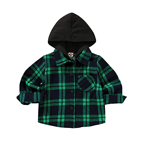 YOUNGER STAR Toddler Kids Boys Girls Flannel Hooded Plaid Shirt Button Baby Boy Plaid Shirt Hooded Jackets Clothes