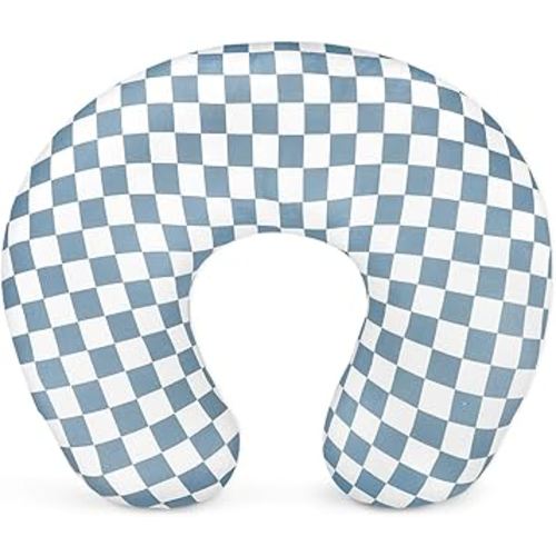 DILIMI Nursing Pillow Cover, Stretchy Removable Case for Breastfeeding Pillows, Ultra Soft Comfortable Slipcover for Baby Girl and Boy, Blue Checkerboard