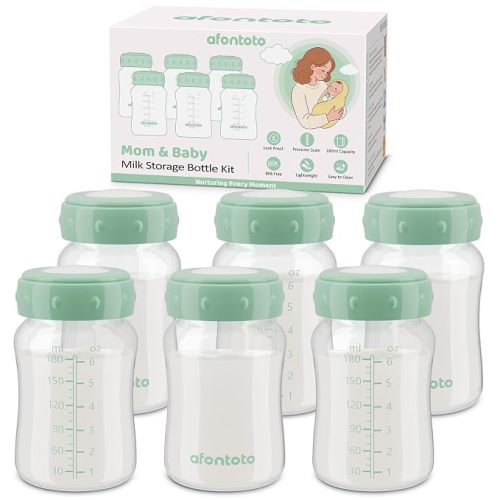 6PCS Breastmilk Storage Bottle Compatible with Momcozy Breastmilk Cooler 22oz, Breast Milk Containers for Fridge, Wide-Neck Baby Bottles for Pumping Fit Spectra S1/S2/SG/9Plus /Motif Luna Pumps,Green