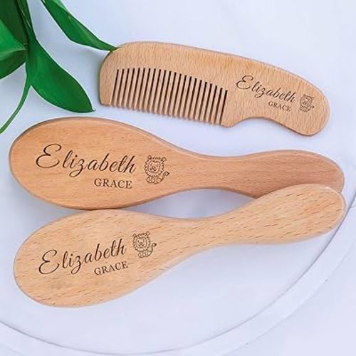 Personalized Baby Brush and Comb Set Custom Cradle Cap Brush Personalized Baby Gifts Baby Hair Brushes Set for Newborns Girls Boys Newborns Toddler Baby Grooming Kit (Design 3)