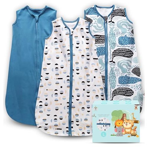 Cute Castle Baby Sleep Sack 12-18 Months - Lightweight 100% Cotton 2-Way Zipper TOG 0.5 Infant Wearable Blanket, Newborn Essentials Toddler Sleep Clothes (3 Pack Blue)