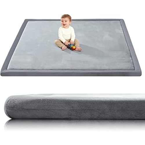 Baby Play Mat for Floor,1.3" Thick Extra Large Nursery Rug,Tummy Time Foam Mats,Plush Soft Padded Playmate for Babies 6-12 Months Crawling,71x59 Inches Non-Slip for Toddler Kids Playroom,Playpen(Grey)