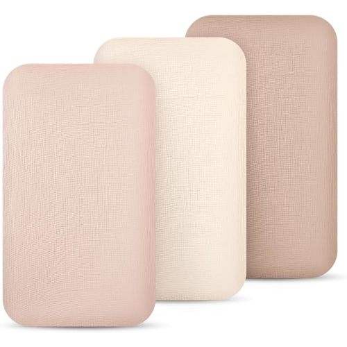 lulumoon Muslin Bassinet Sheets 3Pack: Fitted Most Bedside Sleeper Mattress | Soft Cotton Bassinet Mattress Sheets for Baby - 33x21" Flexible Fit for Baby Delight Dream on Me and Other Rectangle pads