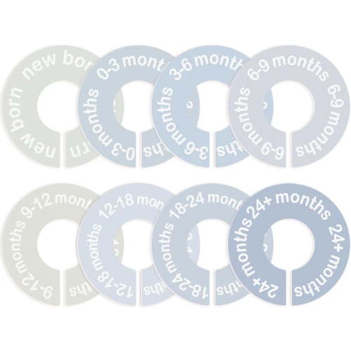Baby Closet Dividers for Clothes 0-24 Months, 8 Pack mini Round Size Markers, Double-Sided, Fits Most Rods, Blue Nursery Clothing Organizer & Wardrobe Decor