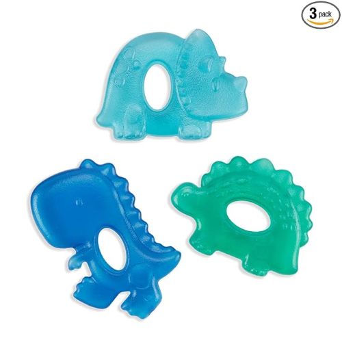 Itzy Ritzy Water-Filled Teethers - Cold Cutie Coolers Textured On Both Sides to Massage Sore Gums & Emerging Teeth - Can Be Chilled in Refrigerator, Set of 3 Coordinating Dinosaur Water Teethers
