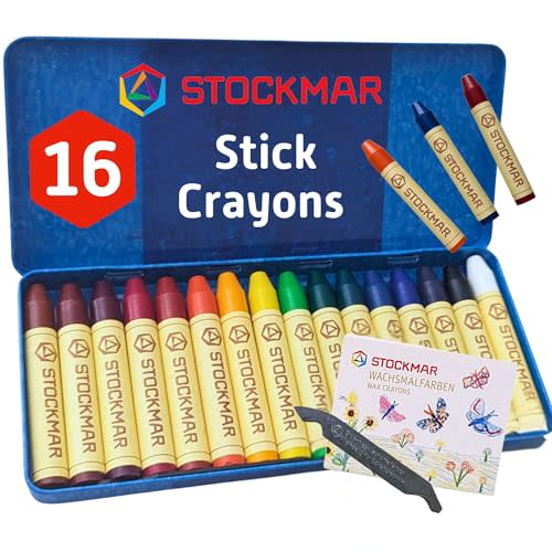 Stockmar Beeswax Stick Crayons – Set of 16 Artist-Grade Drawing Media, Non-Toxic Beeswax Crayons for Art Projects, Crafting, Walforf Art Supplies, Creative Drawing, Includes Storage Tin