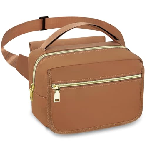 printe Small Diaper Bag with Portable Changing Pad, Crossbody Women Waist Bag with Wipes Pocket for Travel, Stroller Diaper Fanny Pack, Brown