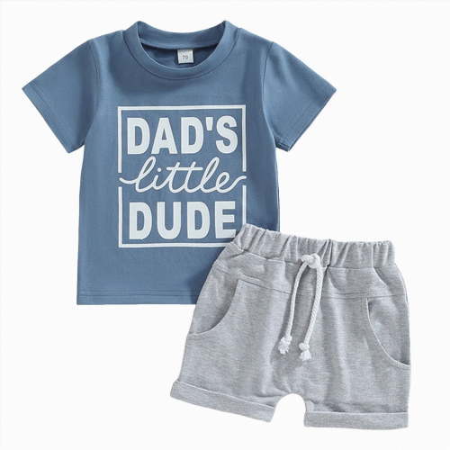 TOWED22 Toddler Baby Boy Summer Clothes Letter Print Short Sleeve Shirt Tops and Shorts Set Summer Outfit 2Pcs(Blue,3-6 Months)