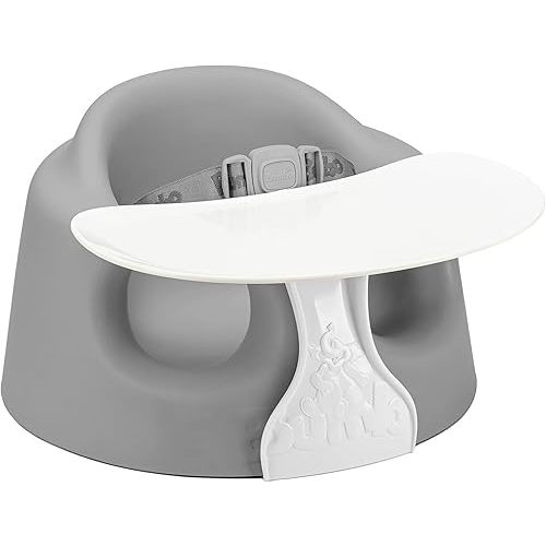 Bumbo Foam Infant Floor Seat Plus+ with Tray for Babies 3 to 12 Months Old, Monsoon - Portable Soft Baby Chair with Large Legroom and 3-Point Harness for Feeding and Play
