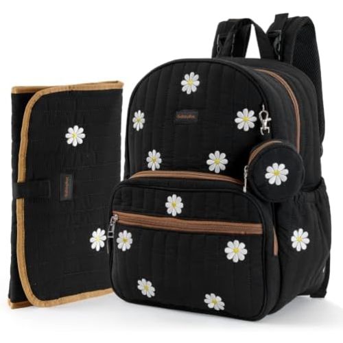 Large Diaper Bag Backpack with Changing Pad, Insulated Bottle Pockets, Travel & Hospital Bag for Mom & Dad (Large - Black Flowers)