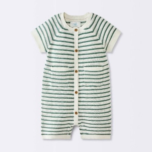 Baby Boys' Short Sleeve Striped Sweater Romper - Cloud Island™ Green Newborn