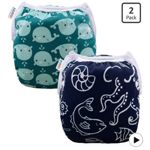 ALVABABY Swim Diapers 2pcs Baby & Toddler Snap One Size Reusable Adjustable Baby Boys' Swim Diapers for Swimming Lessons SW18-21