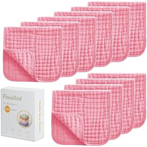 Muslin Burp Cloths Sets Newborn Baby Boy Essentials Must Haves 100% Cotton 10 Pack 22" X 10",6-Layer Baby Bibs & Burp Cloths for Baby Drool and Messes - Soft, Safe & Gentle for Boys & Girls Multi