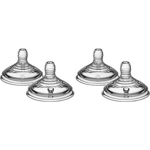Tommee Tippee Natural Start Baby Bottle Nipples, Slow Flow, 0m+, Pack of 4 Soft Silicone Breast-Like Bottle Nipples for a Natural Latch with Anti-Colic Valve (Pack of 2)