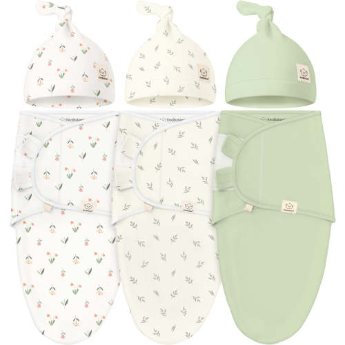 3-Pack Soothe Swaddle Wraps with Knot Hats (Fleur)