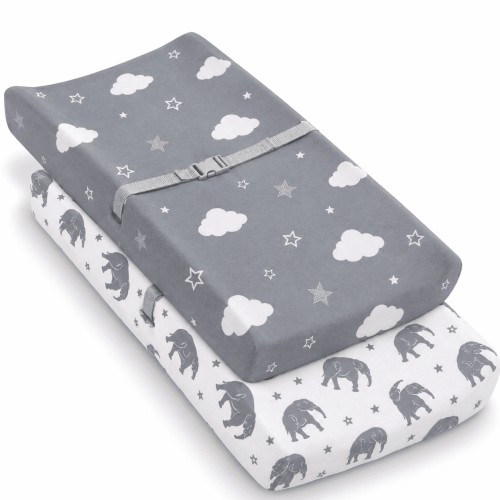 Bublo Baby Changing Pad Cover Sheets Set, 2 Pack, Universal Fitted Changing Table Covers for Boys and Girls, Comfortable Cozy Cradle Sheets, Breathable Soft Jersey Cotton, Fitted 32x15x5 Inches Pads,