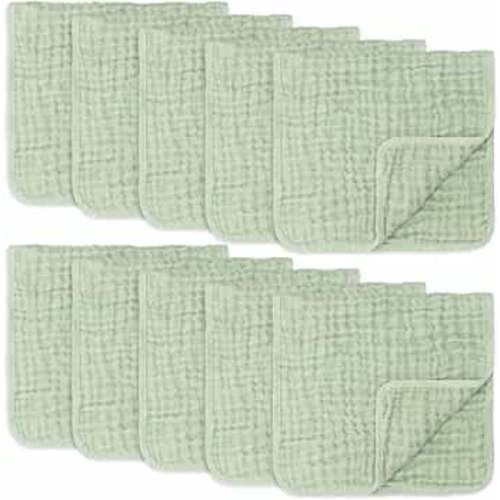 Comfy Cubs Muslin Burp Cloths Large 100% Cotton Hand Washcloths for Babies, Baby Essentials 6 Layers Extra Absorbent and Soft Boys & Girls Baby Rags for Newborn Registry (Sage 10-Pack, 20" X10")