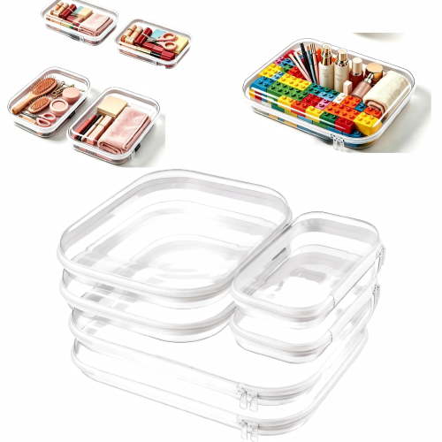 6 Pack Clear Hard Shell Zipper Case, Heavy Duty Crush-Proof Cosmetic Organizer Pouches, TSA Approved Travel Makeup Bag for Toiletries & Electronics, Multi-Size Storage Set (2L, 2M, 2S)