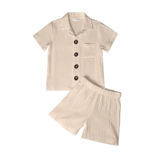 Baby Boy Summer Clothes Cotton Shirt Shorts Outfit Set with Pocket | 2 Piece Set, 100% Cotton, Short Sleeve Top, Elastic Waist Shorts, Soft Breathable Fabric for Infants and Toddlers