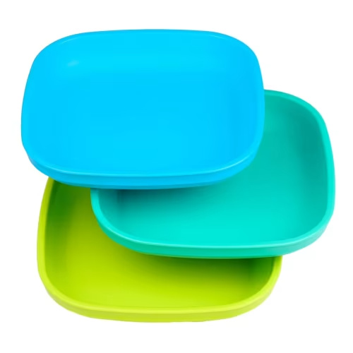 Re-Play Toddler Plates - 7 inch Deep-Walled Flat Kids Plates - Dishwasher & Microwave Safe - Made in the USA - Set of 3 - Under the Sea