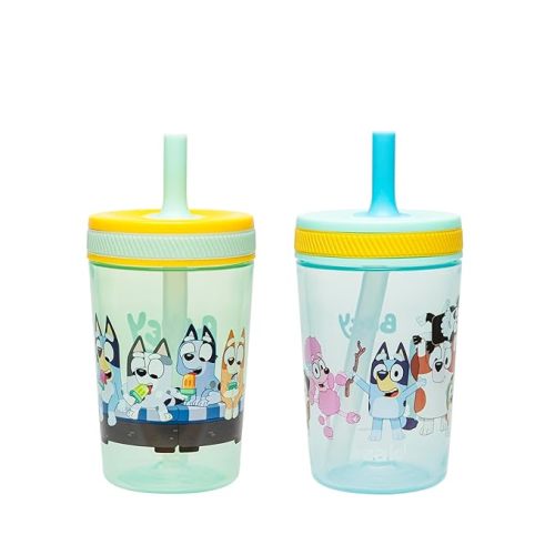 Zak Designs Bluey Kelso Toddler Cups For Travel or At Home, 15oz 2-Pack Durable Plastic Sippy Cups With Leak-Proof Design is Perfect For Kids (Bluey & Friends)