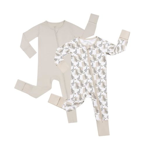 JunNeng 2Pcs Baby Rayon from Bamboo Sleeper with Mitten Cuffs, Footless Zipper Cozy Pjs, Non-Slip Soles Romper