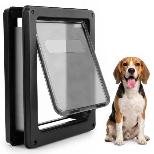 Sunypet Interior/Exterior Dog Door with Lock and Magnetic Auto-Closing, Large, Black,14.6"x11.4