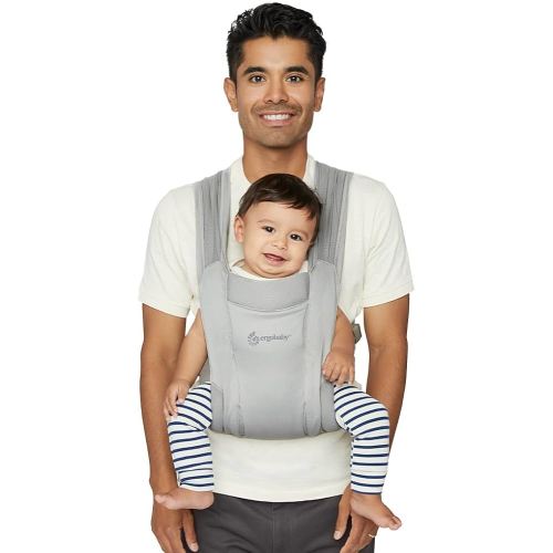 Ergobaby Embrace Baby Carrier Newborn to Toddler - Lightweight Ergonomic Baby Carriers - Cozy Essentials (7-25 Pounds), Soft Air Mesh, Soft Grey
