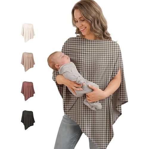 Konssy Rayon Made from Bamboo Nursing Cover for Breastfeeding, Buttery-Soft 360° Full Privacy Nursing Poncho, Breathable Stretchy Breastfeeding Cover, Multi-Use Car Seat Canopy (Black Hound)