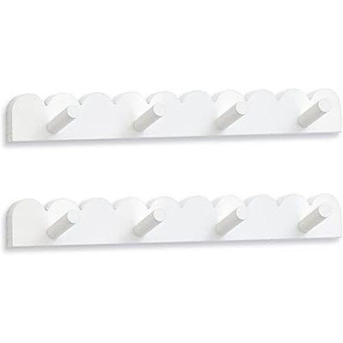 Leinuosen 2 Pack Scalloped Coat Rack Wall Mount Cute Nursery Wall Hook 16 Inch 8 Hooks Wood Backpack Hanger for Toddler Kids Clothes Hat Towel Keys Bathroom Classroom Playroom Nursery Decor