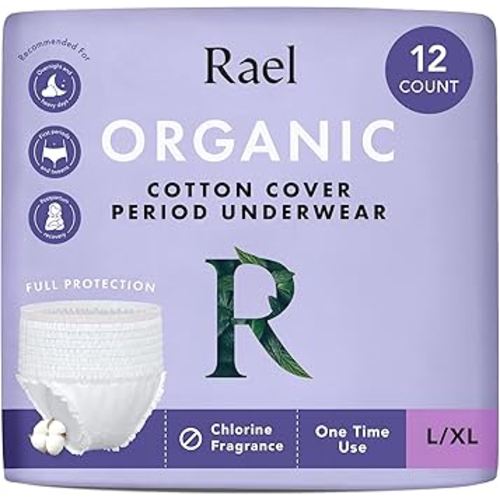 Rael Disposable Underwear for Women, Organic Cotton Cover - Postpartum Essentials, Leak Locker, Unscented, Maximum Coverage (Size L-XL, 12 Count)