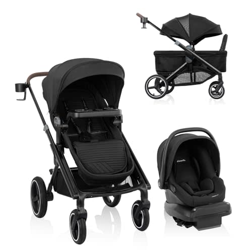 Transformer Stroller Wagon Travel System w/LiteMax NXT (Pitch Black) | Convert from Stroller to Wagon, For Baby & Toddler, Rear-Facing Lightweight Car Seat Infants & Preemie 3-30lbs (Pitch Black)
