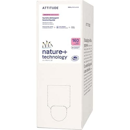 ATTITUDE Liquid Laundry Detergent Refill, EWG Verified, HE Compatible, Plant-Based & Vegan, Natural Laundry Soap, Unscented, 160 Loads, 135.26 Fl Oz