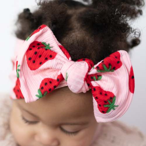 Pink Strawberries Ribbed Baby Headband