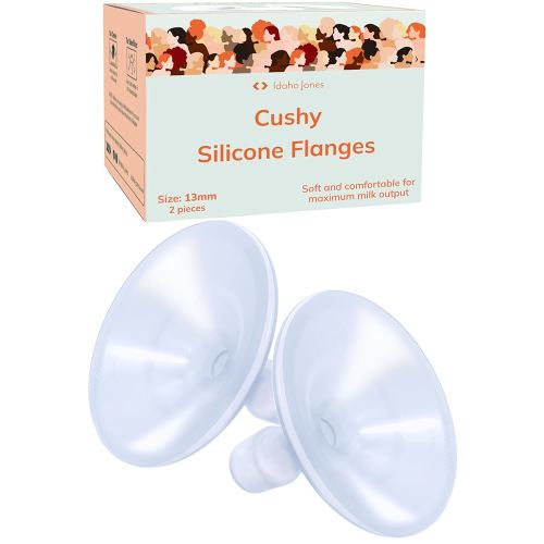 Smaller Cushy Silicone Flanges, Breast Shields - Replacement Pump Parts - for Spectra, Lansinoh, Medela Pumps - Great for Elastic Nipples - Double (2 Pack) - 13mm
