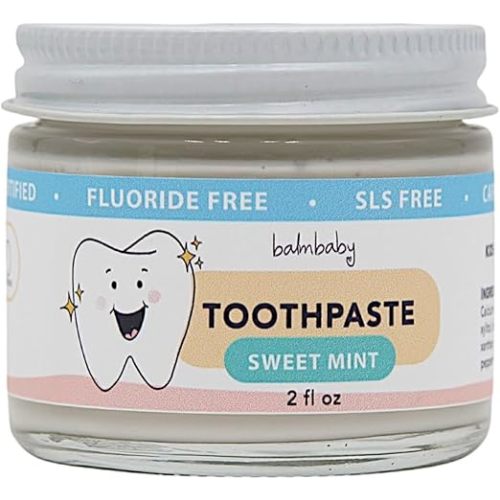 BALM! Baby Kids All Natural Fluoride Free Toothpaste with Xylitol, SLS Free, Vegan, Gluten Free, BPA Free, Zero Waste, Mint, 2 fl oz