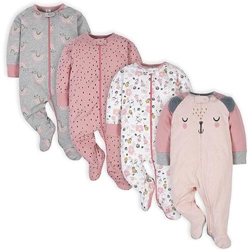 Gerber Baby Girls' 4 Pack Sleep 'N Play Footie