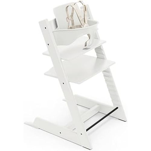 Stokke Tripp Trapp High Chair 2, White - Includes Chair + Baby Set with Removable Harness for Children 6-36 Months - Adjustable, Ergonomic & Easy to Clean