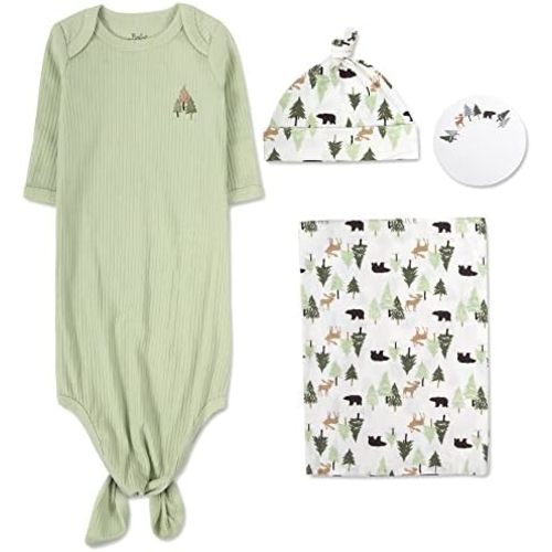 Coming Home Outfit Newborn Baby Boy Gown with Matching Hat, Mitten Cuffs, Swaddle Blanket 4 Pc. Set 0-3 Months