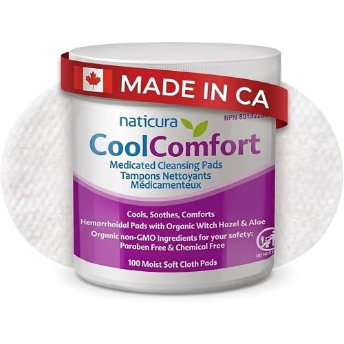 Naticura CoolComfort Witch Hazel Wipes for Hemorrhoid Treatment 100 Pads