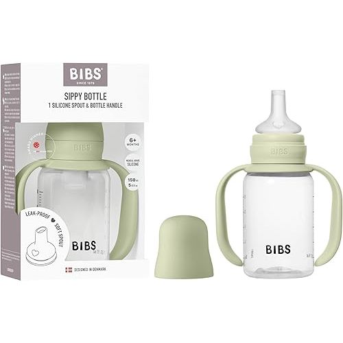 BIBS Plastic Sippy Bottle, 150 ml, 1-Pack, Silicone Spout, Sage