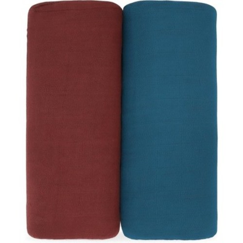 Muslin Swaddle Blankets Neutral Receiving Blanket For Boys And Girls By Comfy Cubs, Pack of 2 - Wine and Neptune