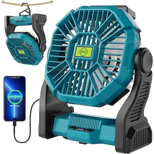 Battery Powered Fan,270° Rotating Battery Operated Camping Fan Rechargeable, USB Desk Personal Table Cordless with Hook, Outdoor Camping for Tents,Travel X23 Cyan