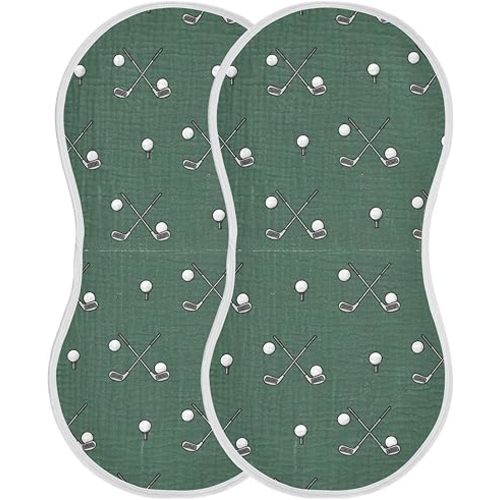 Muslin Burp Cloths Golf Green Print Cotton Baby Burp Cloths 2 Pack Ultra Absorbent and Soft Burping Cloth for Newborn Babies 22"x11"