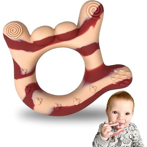 Silicone Hand Teether | I Love You Teethers for Babies 3-6 Months | BPA-Free Teething Toy | Soft Teething Toys 6-12 Months | Massaging Teething Relief - Gift for Babies 0-12 Months (Red)