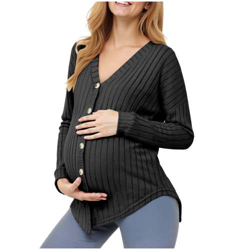 OYXSER Winter Nursing Maternity Shirts, Maternity Clothes, Pregnant Women's Knitted Front Button Cardigan, Long Sleeve Maternity Tops Off Shoulder Sleeves Knitted Sweater Loose Coat. Black XL