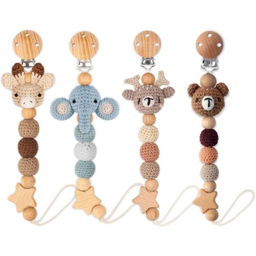 Handmade Knitted Christmas Pacifier Clip Holder for Boys and Girls,4 PCS Binky Clip Fits for Most Baby Pacifier